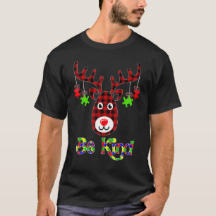 Camiseta Sé amable Conciencia del Autismo Navidad Reno rojo