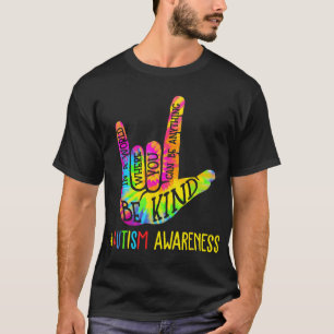 Camiseta Sé amable de amar al Rótulo lenguaje de mano autis