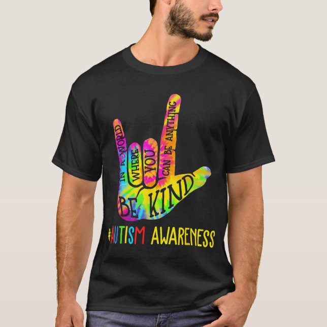 Camiseta Sé amable de amar al Rótulo lenguaje de mano autis (Anverso)