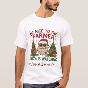 Camiseta Sé Amable Granjero Santa Navidad Animales de Granj