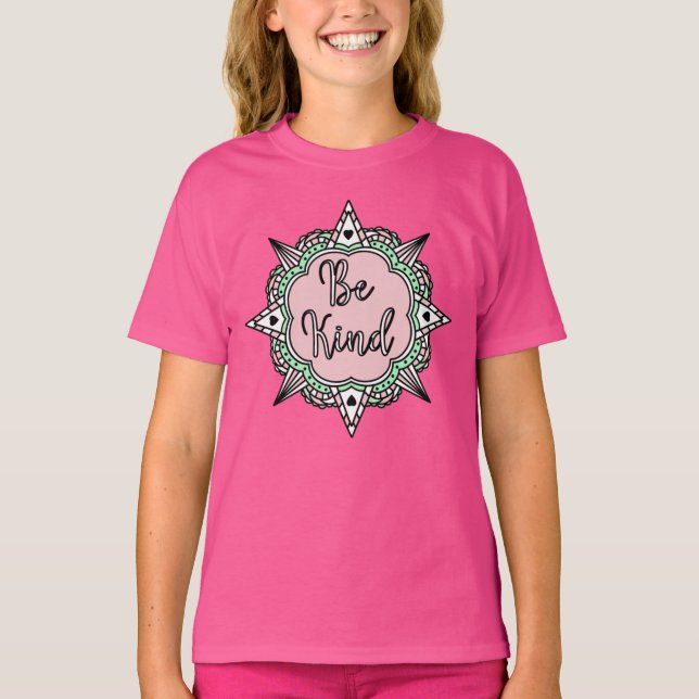 Camiseta Sé amable | Mandala rosa y verde menta (Anverso)