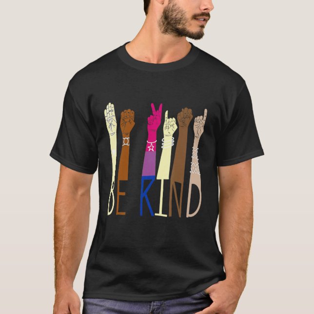 Camiseta Sé amable mano de lenguaje de Rótulo hablando bise (Anverso)