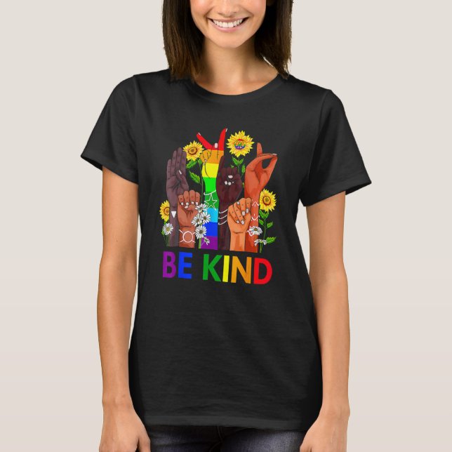Camiseta Sé Amable Señal de Lenguaje de Señas Arcoíris Orgu (Anverso)