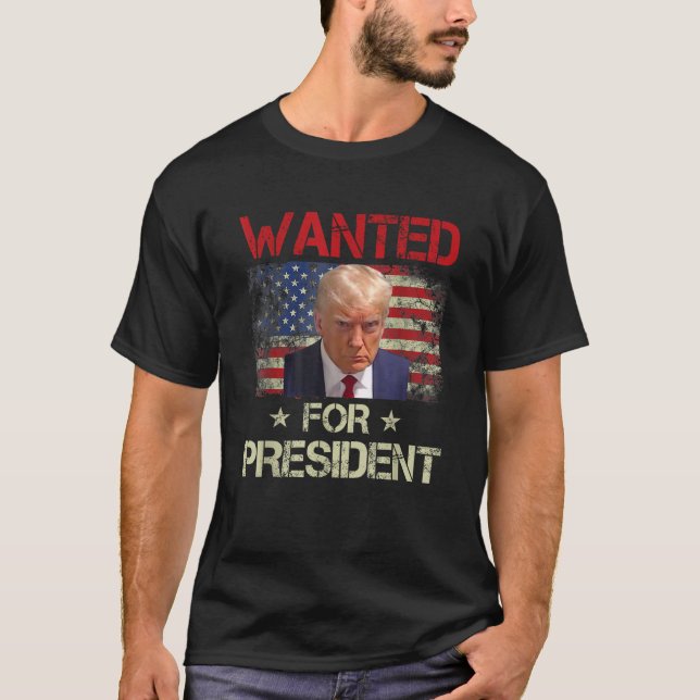 Camiseta Se busca Donald Trump para presidente Bandera Vi d (Anverso)