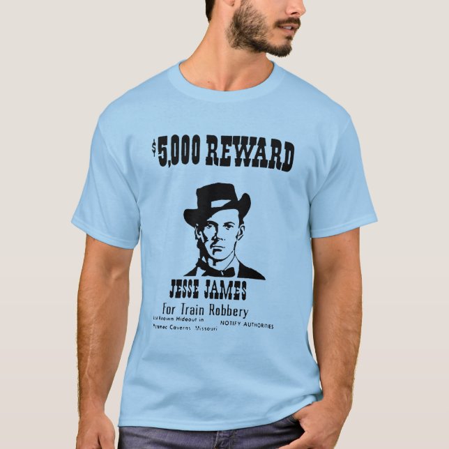Camiseta Se busca Jesse James Old Vintage Historical Blue (Anverso)