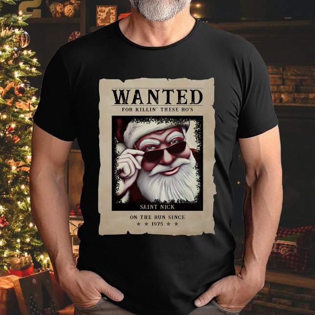 Camiseta Se busca Poster Vintage Photo Santa Funny Navidade (Wanted Poster Vintage Photo Santa Funny Christmas T-Shirt
)