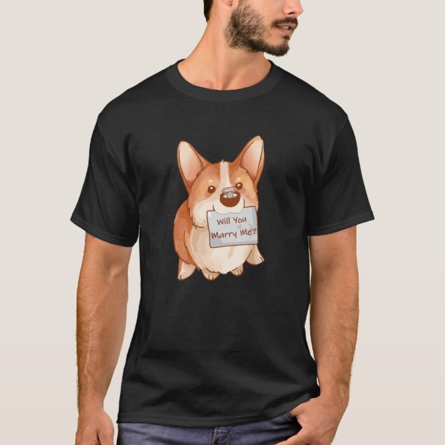 Camiseta ¿Se casará conmigo perro Corgi anillo de compromis (Anverso)