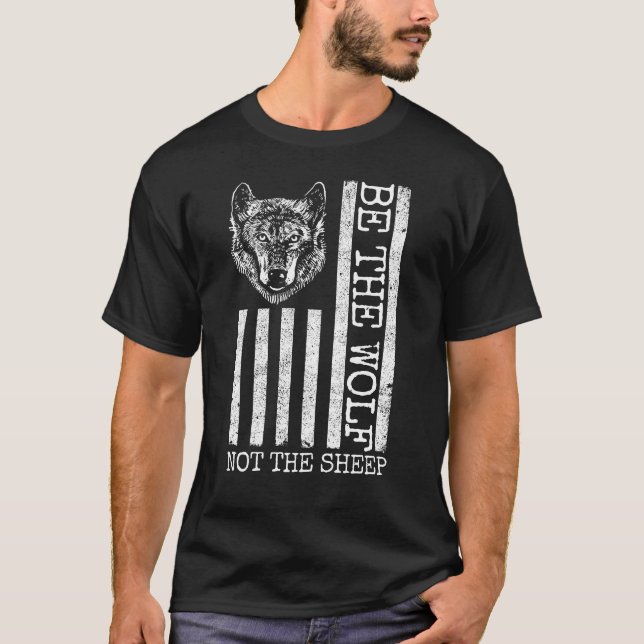 Camiseta Sé El Lobo No El Lobo Oveja Bandera De EEUU Lobo A (Anverso)