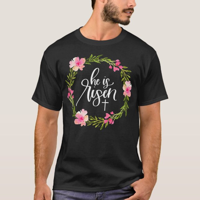 Camiseta Se eleva Jesús Cristiano Feliz Pascua Floral (Anverso)