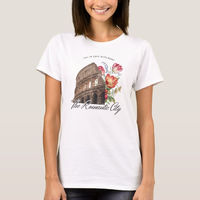 Camiseta Se enamoró de los romaníes. Coloseo y flores (Anverso)