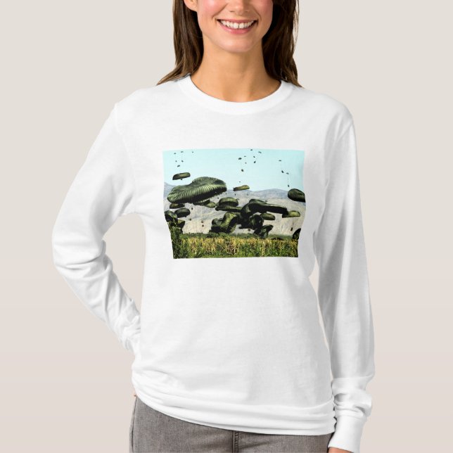 Camiseta Se entregan por vía aérea paquetes de alimentos y  (Anverso)
