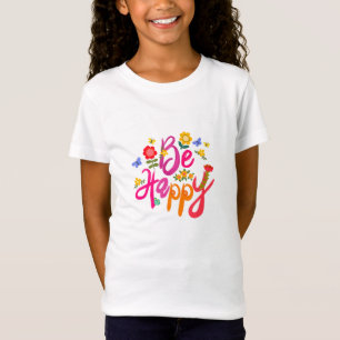 Camiseta Sé Feliz – Floral Colorido y Mariposa Boho 