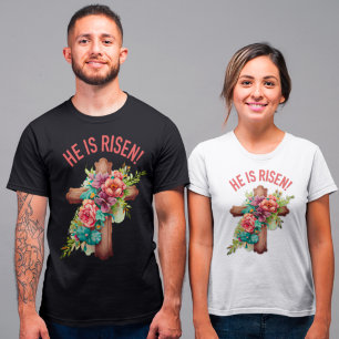 Camiseta Se ha levantado la cruz floral acuática de Pascua