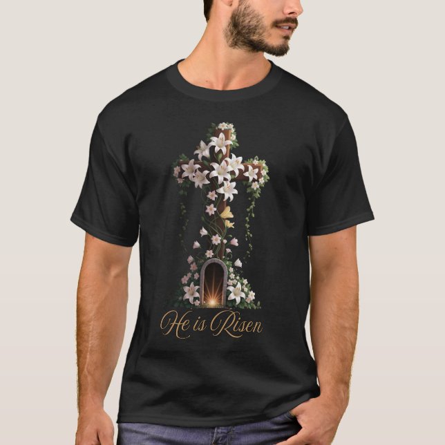 Camiseta Se levanta - Cruz de Pascua con los lirios (Anverso)