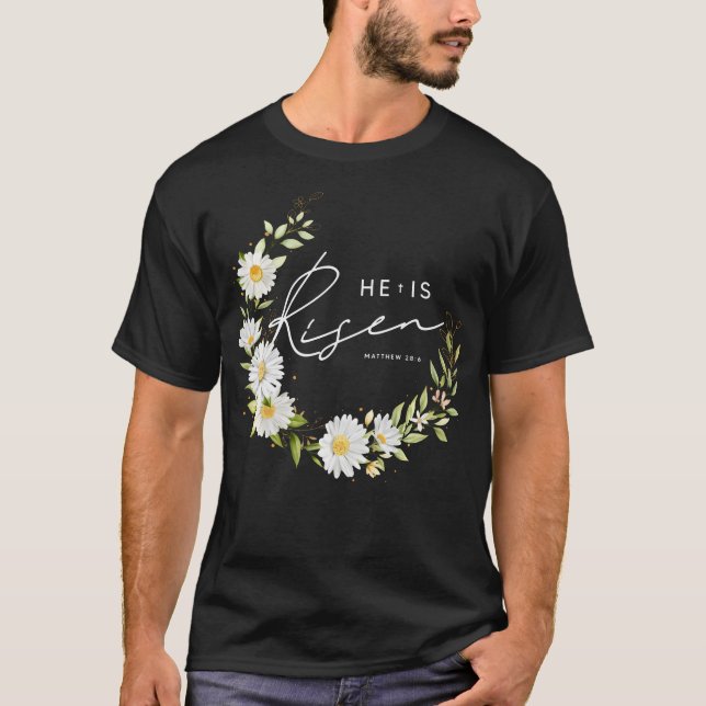 Camiseta Se Levanta Jesús Cristiano Feliz Pascua Floral (Anverso)