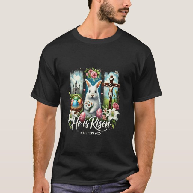 Camiseta Se Levanta Jesús Cristiano Feliz Pascua Niños Muje (Anverso)