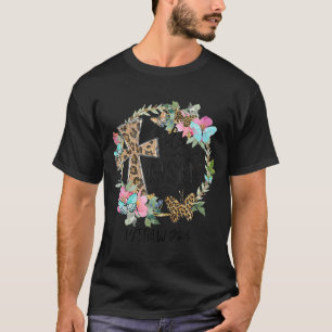 Camiseta Se Levanta Jesús Cristiano Leopardo Floral Cruz B