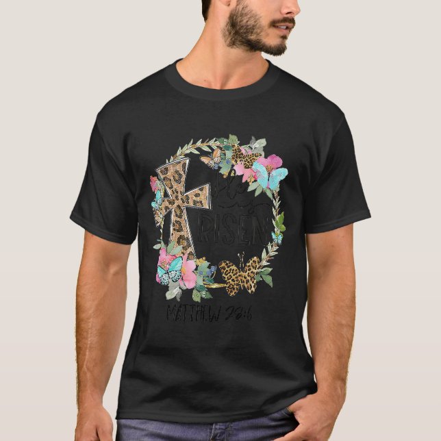 Camiseta Se Levanta Jesús Cristiano Leopardo Floral Cruz B (Anverso)