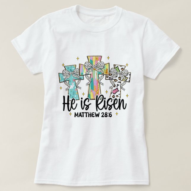 Camiseta Se levanta verso de la biblia cristiana de Pascua (Diseño del anverso)