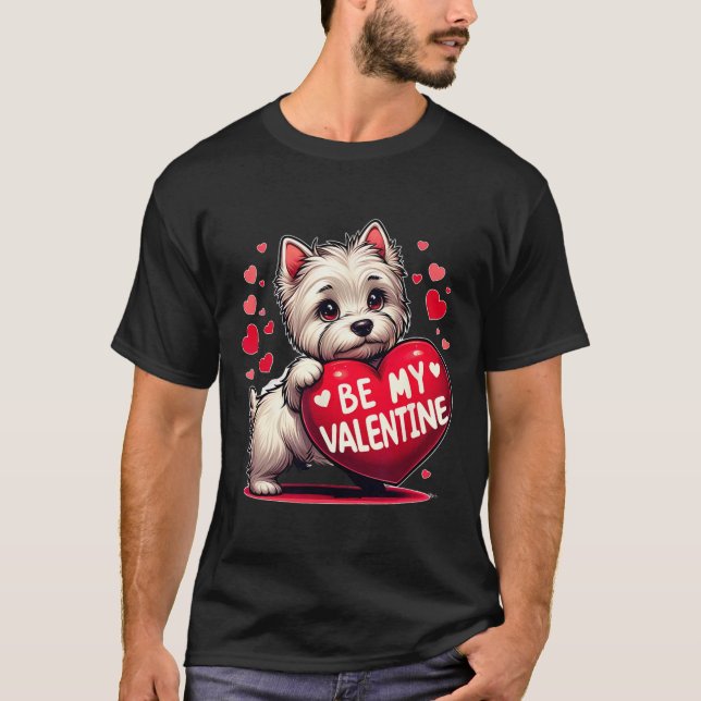Camiseta Sé mi perro Westie de San Valentín corazón  (Anverso)