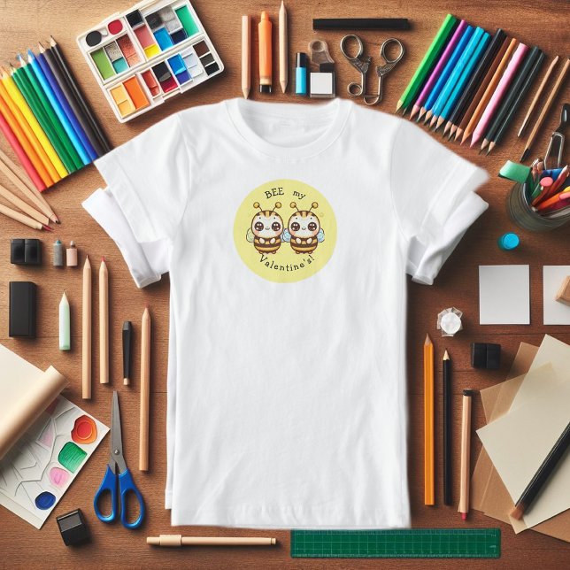 Camiseta Sé mi valentín  (Valentine's Day fun tee shirt for girls. "BEE my Valentine's!")