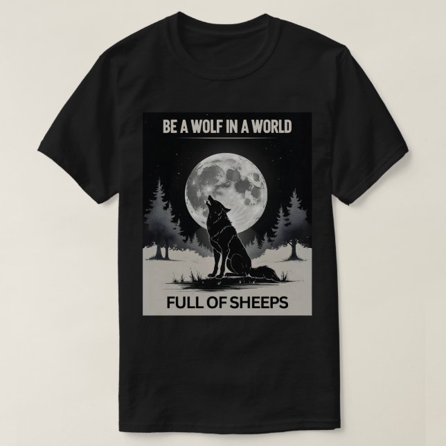 Camiseta Sé un lobo en un mundo lleno de ovejas" - luz de l (Diseño del anverso)