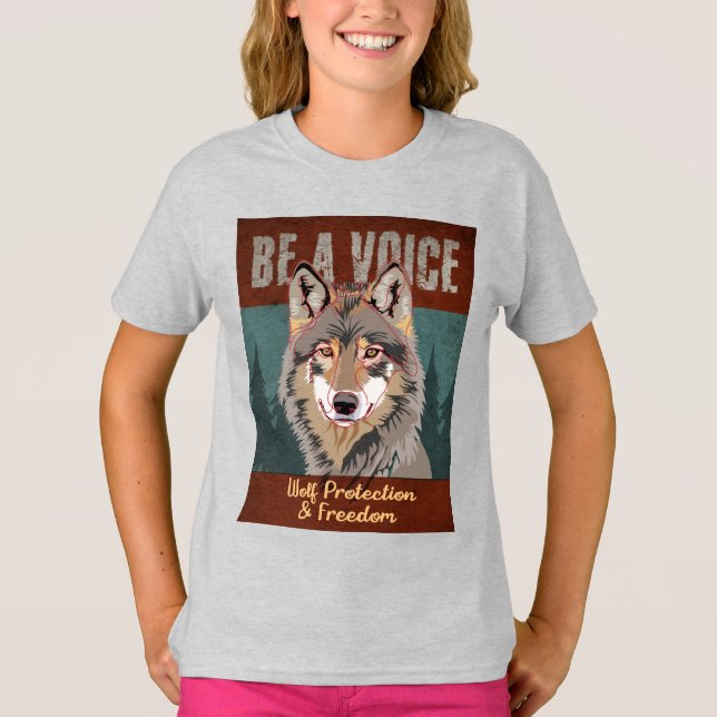 Camiseta Sé una voz - Protección de lobos y libertad (Anverso)