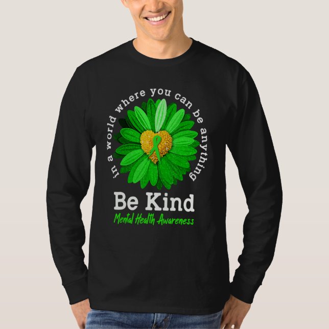 Camiseta Sea amable con la Cinta Verde Sunflower Mental Hea (Anverso)
