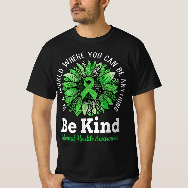 Camiseta Sea amable con la Cinta Verde Sunflower Mental Hea (Anverso)