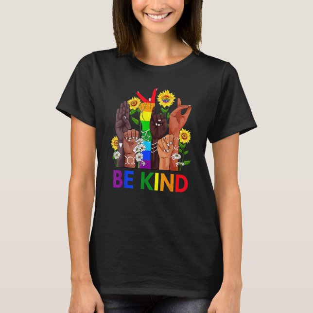 Camiseta Sea amable con la mano del lenguaje de Rótulo habl (Anverso)