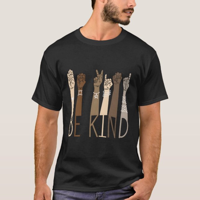 Camiseta Sea amable con la mano del lenguaje de Rótulo habl (Anverso)