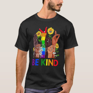 Camiseta Sea amable con la mano del lenguaje de Rótulo habl