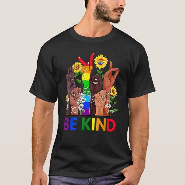 Camiseta Sea amable con la mano del lenguaje de Rótulo habl (Anverso)
