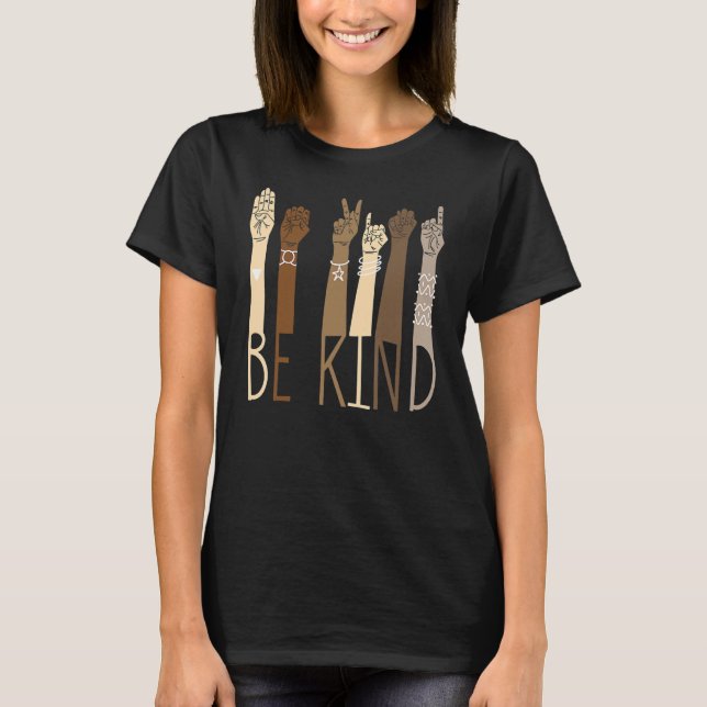 Camiseta Sea amable con la mano del lenguaje de Rótulo habl (Anverso)