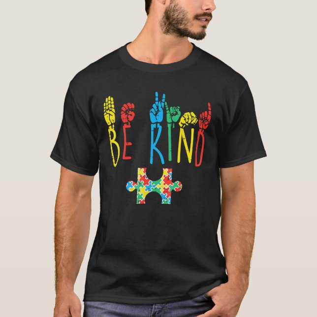 Camiseta Sea amable con la mano lenguaje de Rótulo Rompecab (Anverso)