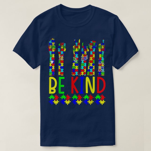 Camiseta Sea amable con la mano lenguaje de Rótulo Rompecab (Diseño del anverso)