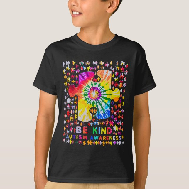 Camiseta Sea amable rompecabezas Tie Dye Autism Conciencia (Anverso)
