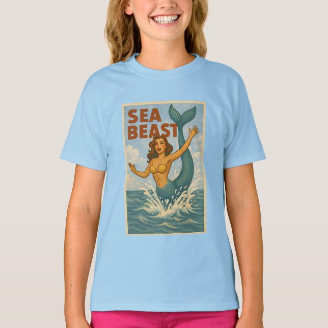 Camiseta Sea Beast Retro Mermaid | Funny Coastal Beach Life (Anverso)