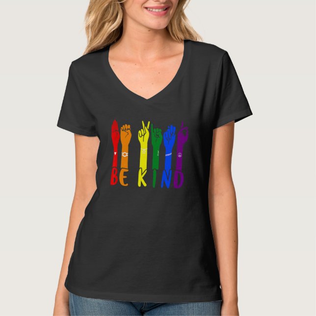 Camiseta Sea Kind Pride Lenguaje De Rótulo Lgbt Profesores  (Anverso)