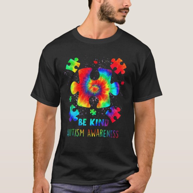 Camiseta Sea Kind Puzzle Pieces Tie Dye Autism Conciencia (Anverso)