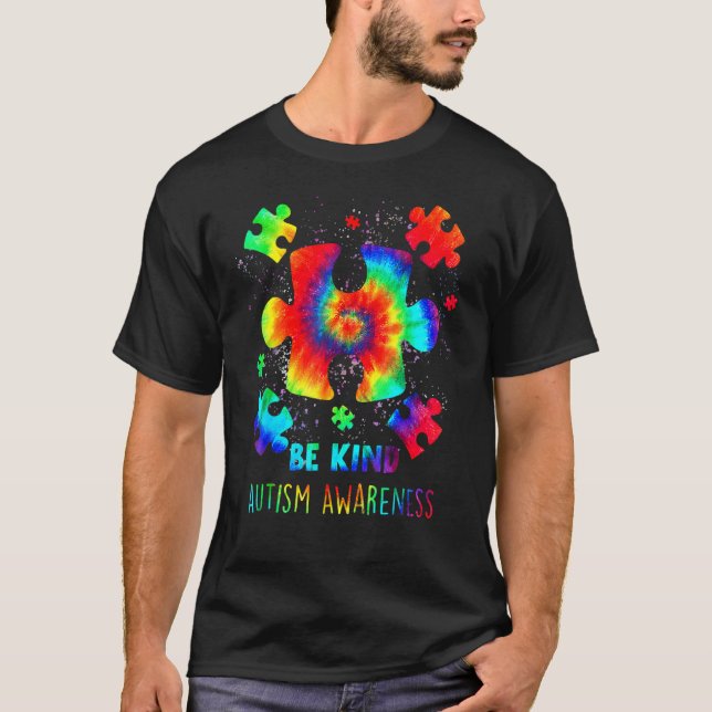 Camiseta Sea Kind Puzzle Pieces Tie Dye Autism Conciencia (Anverso)