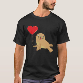 Camiseta Sea Lion With Heart Balloon Valentines Day Love Bo