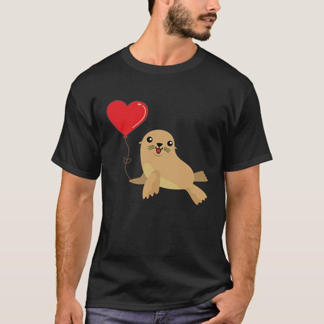 Camiseta Sea Lion With Heart Balloon Valentines Day Love Bo (Anverso)