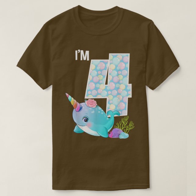 Camiseta Sea Narwhal Birthday Im 4 Tema Del Océano Subacuát (Diseño del anverso)