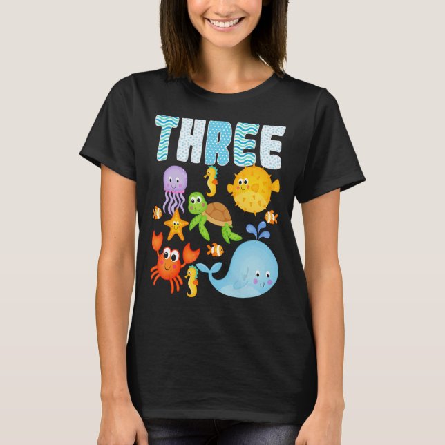 Camiseta Sea Ocean Animals 3er cumpleaños familia coincidie (Anverso)