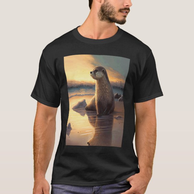 Camiseta Sea Otter  Retro Sunset Cute Otter  3 (Anverso)