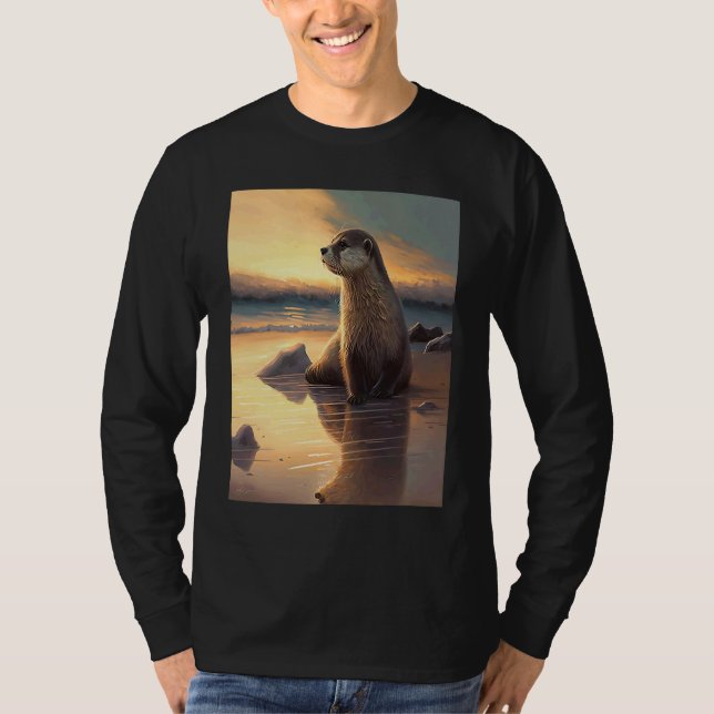 Camiseta Sea Otter  Retro Sunset Cute Otter  3 (Anverso)