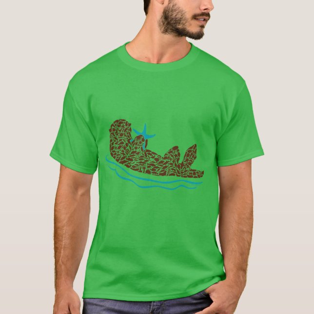 Camiseta Sea Otter Silhouette Art made from Ocean Creatures (Anverso)