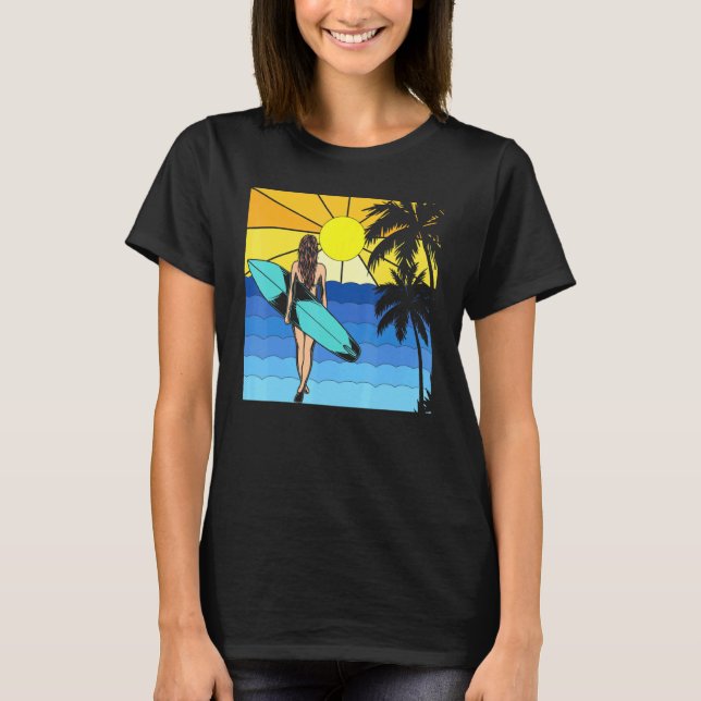 Camiseta Sea Tropical Beach Surfboard Waves Surfer Sunset S (Anverso)
