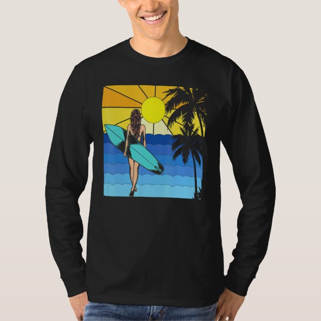 Camiseta Sea Tropical Beach Surfboard Waves Surfer Sunset S (Anverso)